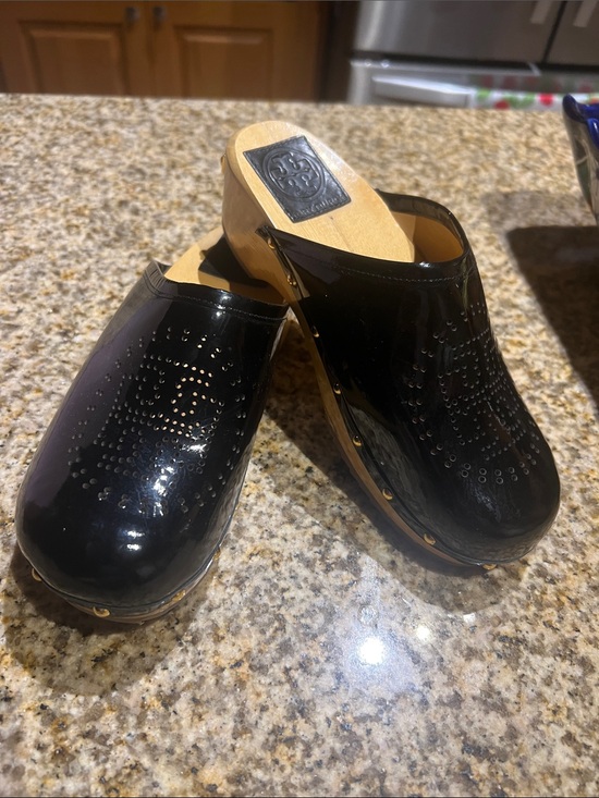 Tory Burch Shoes - Tory Burch Black Patent Leather Studded Clogs